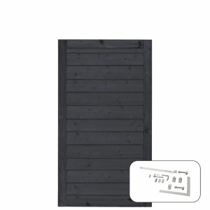 Schwarzes Gartentor aus Nadelholz (100x163cm) mit Beschlägen für den Gartenzaun.