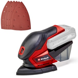Einhell Akku-Multischleifer TE-OS 18/150 Solo mit Schleifpapieren. Kompakte Schleifmaschine für Ecken und Kanten.