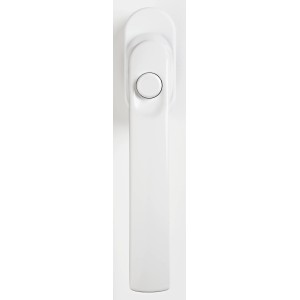 Abus Fenstergriff FG50, weiß, mit Druckknopf-Verriegelung für erhöhte Fenstersicherheit.