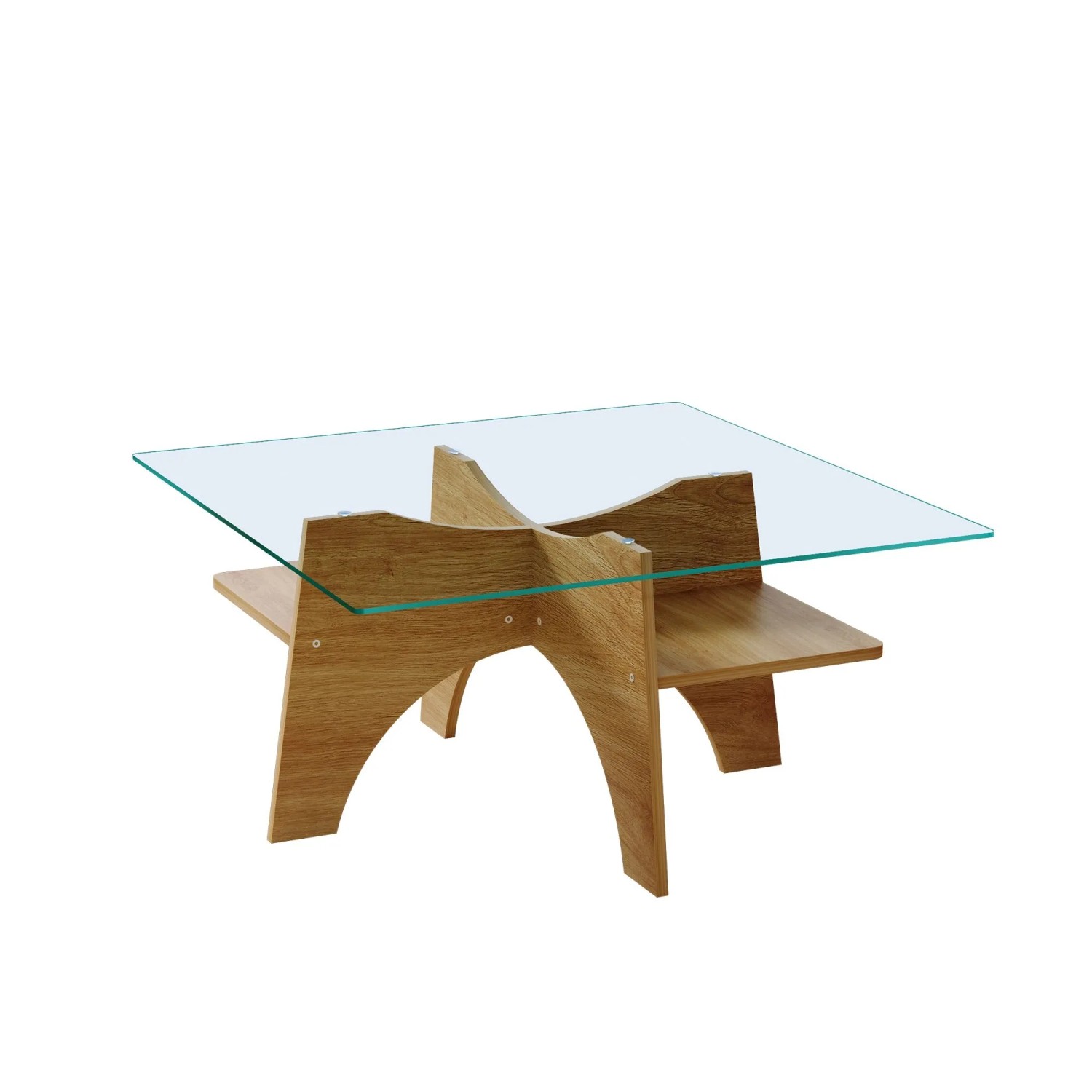okwish Beistelltisch mit Sicherheitsglas Quadratisch Wohnzimmer Büro 80x80x40cm Natur