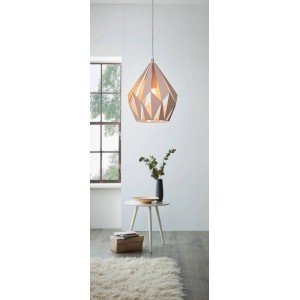 Eglo Pendelleuchte Carlton-P in Apricot, Ø 31cm, mit geometrischem Lampenschirm.