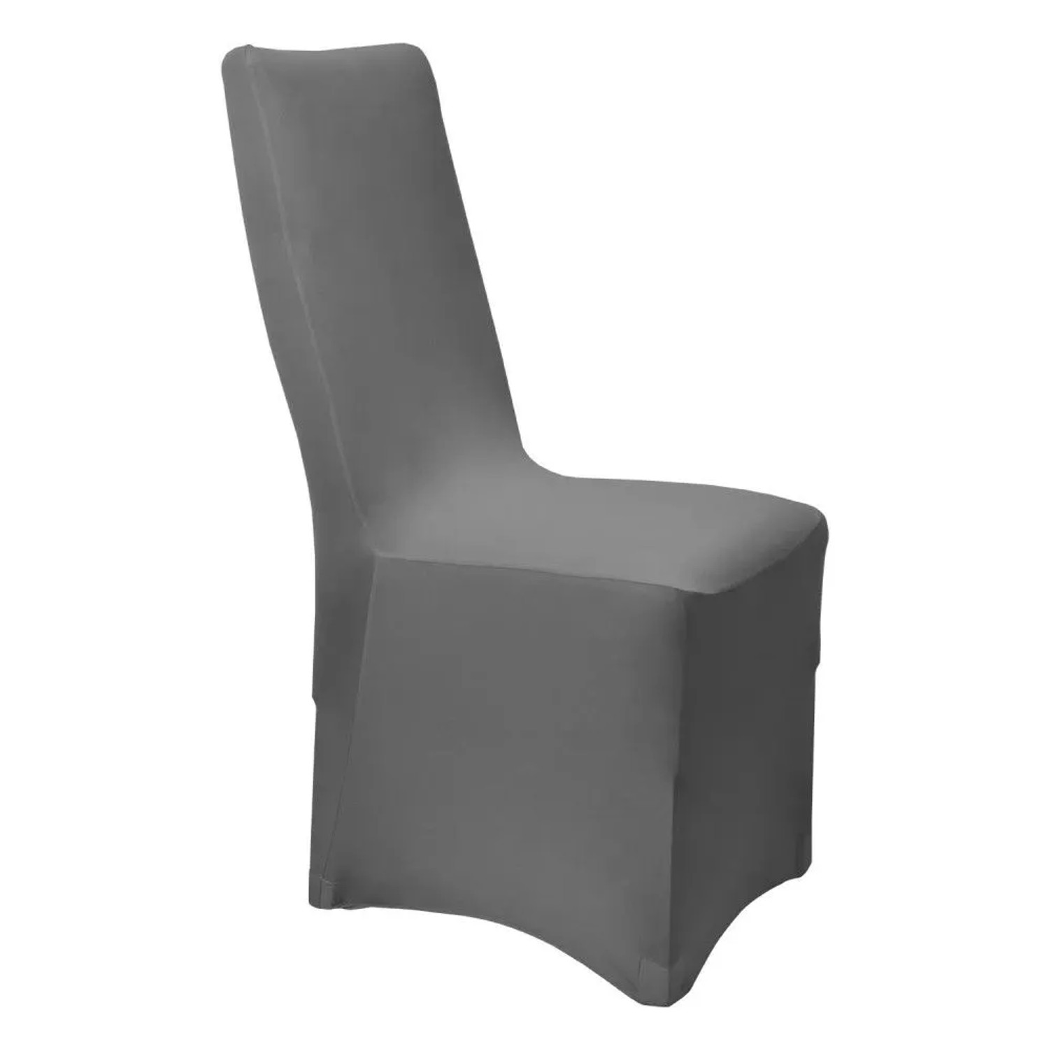 Beautissu Leona Stretch-Stuhlhusse in Anthrazit. Elastischer, faltenfreier Stuhlbezug für Bankettstühle.