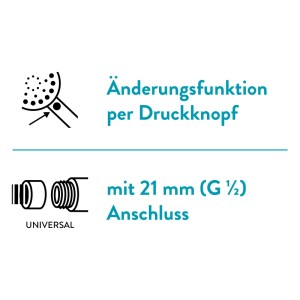 Details zur baliv Handbrause: Strahlarten-Änderung per Druckknopf, 21 mm (G 1/2) Anschluss.