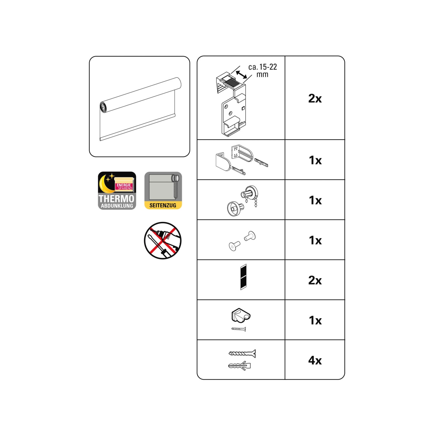 Bestandteile für Gardinia Easyfix Rollo Premium 45x150 cm, weiß, zur Montage ohne Bohren.