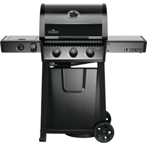 Schwarzer Napoleon Gasgrill Legend 365 SB mit Seitenkocher.