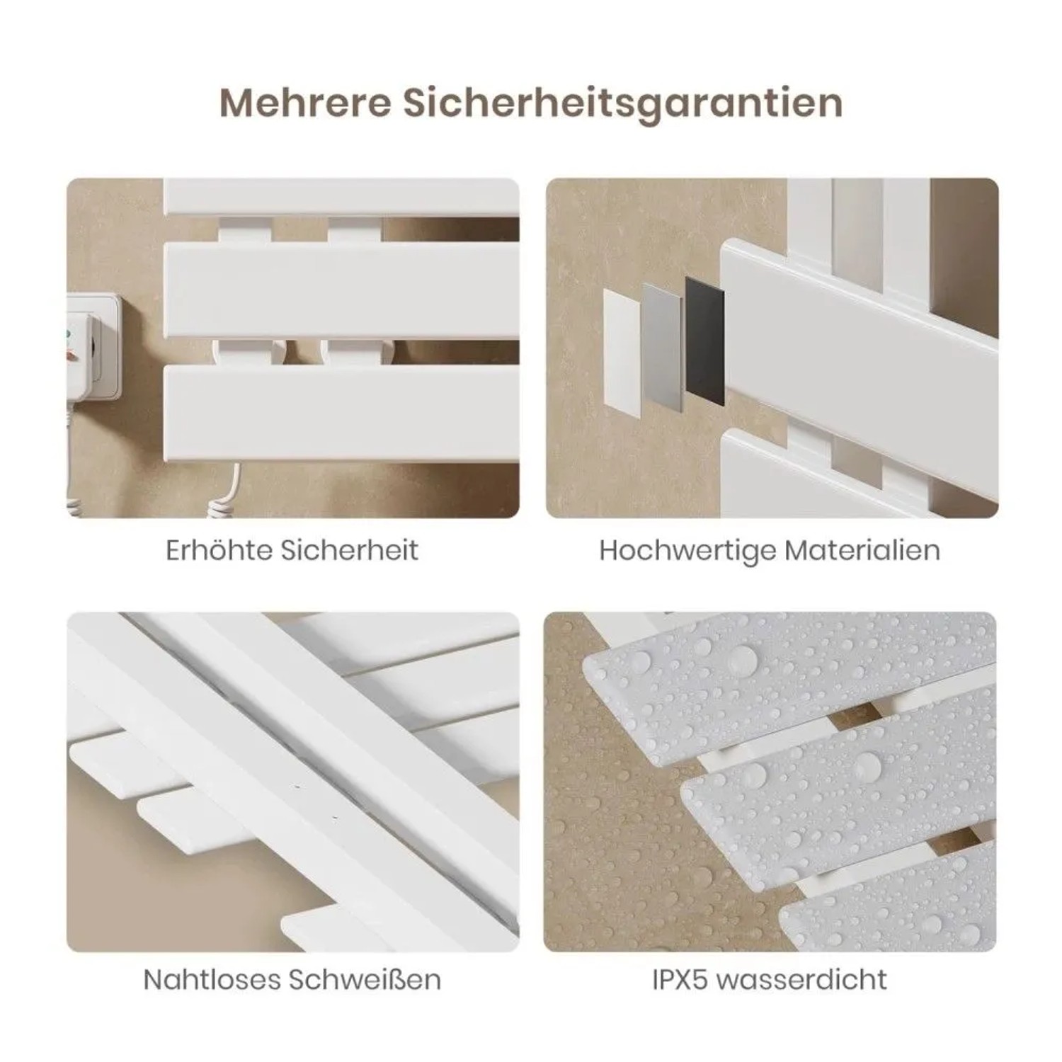 Weißer Emke Handtuchhalter: Sicherheit, hochwertige Materialien, nahtloses Schweißen, IPX5 wasserdicht. Ideal für Bad.