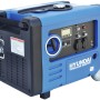 Blauer Hyundai Inverter-Generator HY4500SEi D mit E-Start und Rädern.