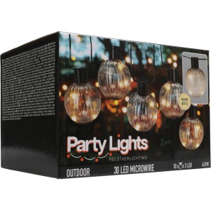 LED-Außenlichterkette mit 10 bernsteinfarbenen Dioden, ideal für Garten und Terrasse.