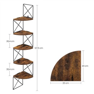 Vasagle Eckregal mit 5 Ebenen im Zickzack-Design, braun-schwarz, für zusätzlichen Stauraum.