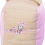 Dekorativer Türstopper "Maison" mit Vogel-Stickerei, beige/rosa gepunktet, aus Leinen und Polyester.