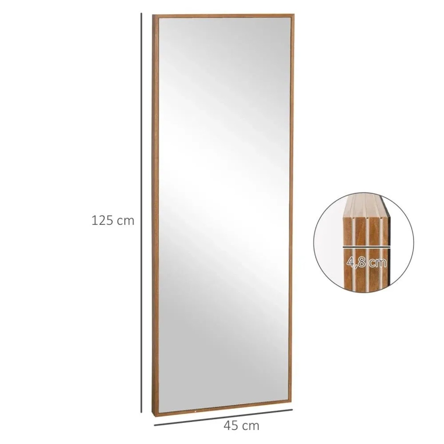 Rechteckiger HOMCOM Wandspiegel 125x45cm mit schmalem Rahmen in Naturholzoptik für Schlafzimmer.