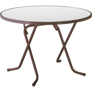Runder, brauner Klapptisch (Ø 100 cm) von Best, ideal für Garten und Balkon.