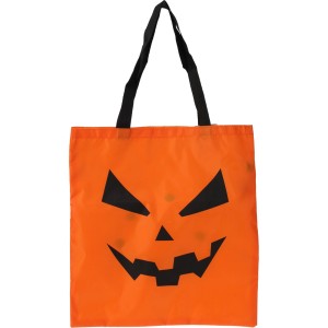 Orange Halloween-Tasche mit Kürbis-Gesicht und LEDs, 32x34x1 cm.