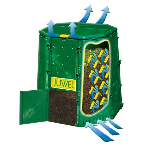 Juwel Premium Thermokomposter Aeroquick 690 mit Belüftungssystem und Entnahmetür.