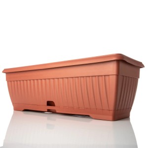 BigDean Blumenkasten Mit Abnehmbarem Untersetzer Terracotta 50 Cm Lang Aus Bruchsicherem Kunststoff Balkonkasten Pflanzkasten Mit Wasserspeicher
