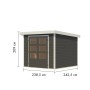 Karibu Gartenhaus Diego 3,5 B in Terragrau/Weiß, 209x238x242 cm. Holz-Gartenhaus mit Doppeltür.