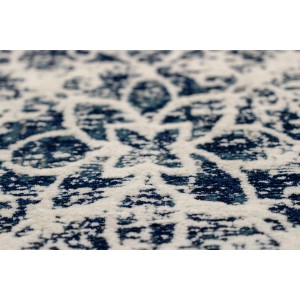 Detailansicht: Blau-grauer Kayoom Teppich River mit Vintage-Muster, Kurzflorteppich.