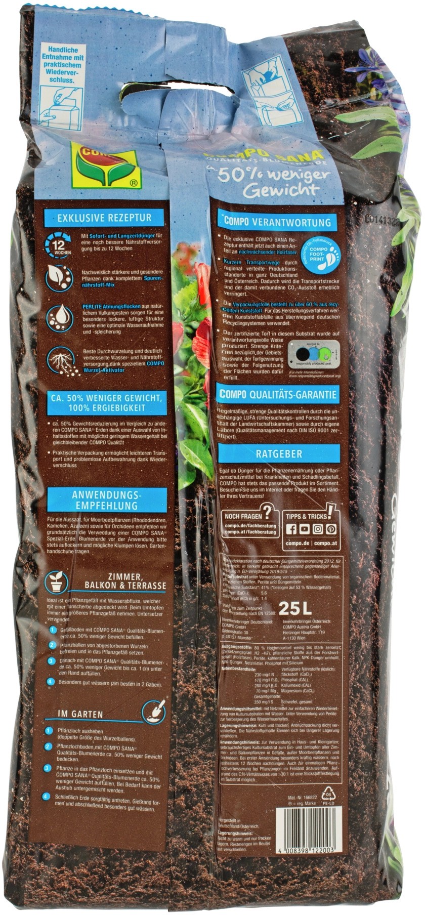 Compo QualitätsBlumenerde ca. 50 Prozent weniger Gewicht 1 x 25 l