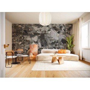 Wohnraum mit Komar Fototapete Marble Master (350x250 cm) in Marmoroptik.