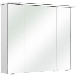 Pelipal Spiegelschrank, Weiß Glänzend, 82 cm breit, mit drei Spiegeltüren und Beleuchtung.