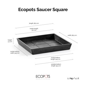 Ecopots Untersetzer Rotterdam eckig, dunkelgrau, 38,5 cm. Für Innen- und Außenbereich.