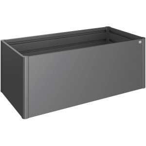 Dunkelgraues Biohort Hochbeet aus Metall, 194x95x77 cm, mit Gardena Micro-Drip Bewässerung.