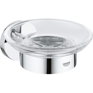 Grohe Essentials Seifenschale mit Halter, Glas/Metall, Chromoptik.