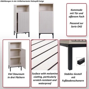 MCW Kommode O42 in Holzoptik Natur: Sideboard mit Tür, offenem Fach und drei Fächern.