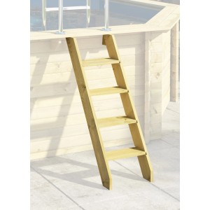 Holzleiter für Karibu Pool X1, passend für Holzpool mit blauer Innenhülle.