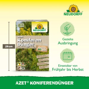 Neudorff Azet Koniferen-Dünger 2,5kg Packung für gesunde, grüne Nadelgehölze.