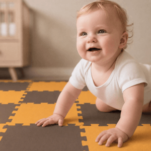 LittleTom Baby & Kinder Puzzlematte 30 x 30 cm 18 Stück Braun & Gelb