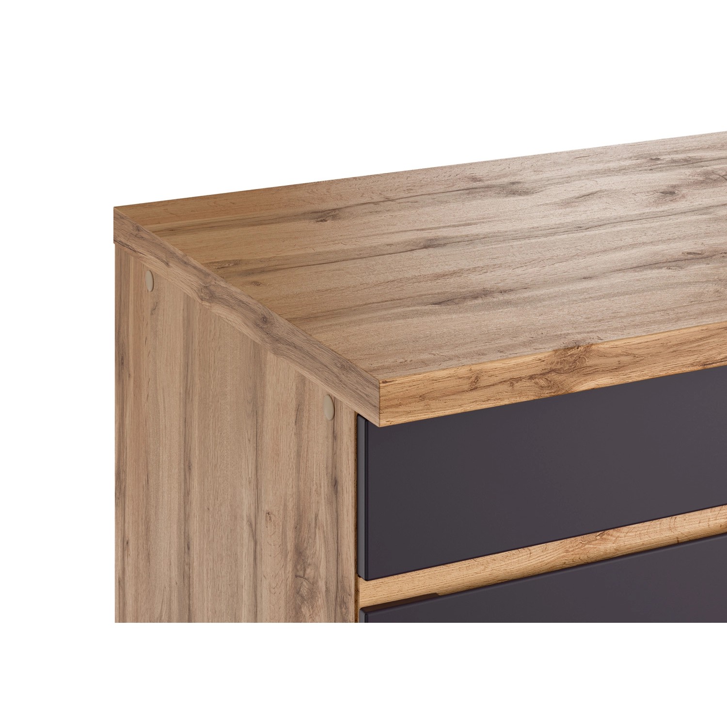 Detailansicht: Held Möbel Küchenzeile Turin 240 cm, Graphit- und Wotaneiche-Optik.