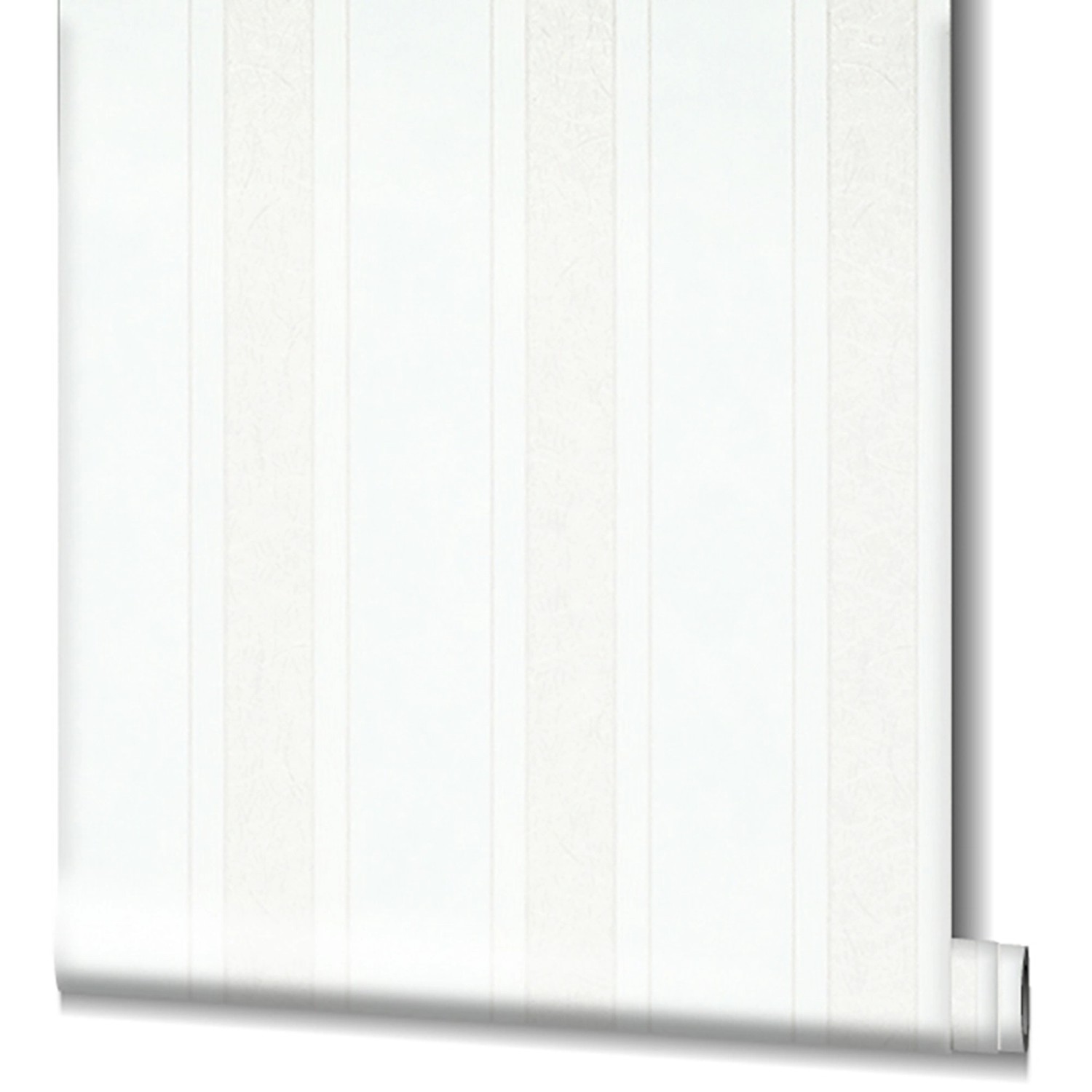 Weiße Marburg Vliestapete Ivy Nov mit dezenten Streifen, Rollenansicht.