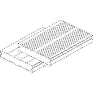 Zeichnung: Osmo Terrassendiele BPC Braun, Profilansicht mit geriffelter Oberfläche.