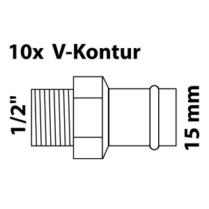 Abbildung eines RG-Übergangsnippels 15 mm x 21 mm (1/2 AG) mit Muffe, geeignet für Pressfittings.