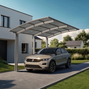 Ximax Alu Carport Portoforte Edelstahl-Look mit Auto. Einzelcarport mit transparentem Dach.