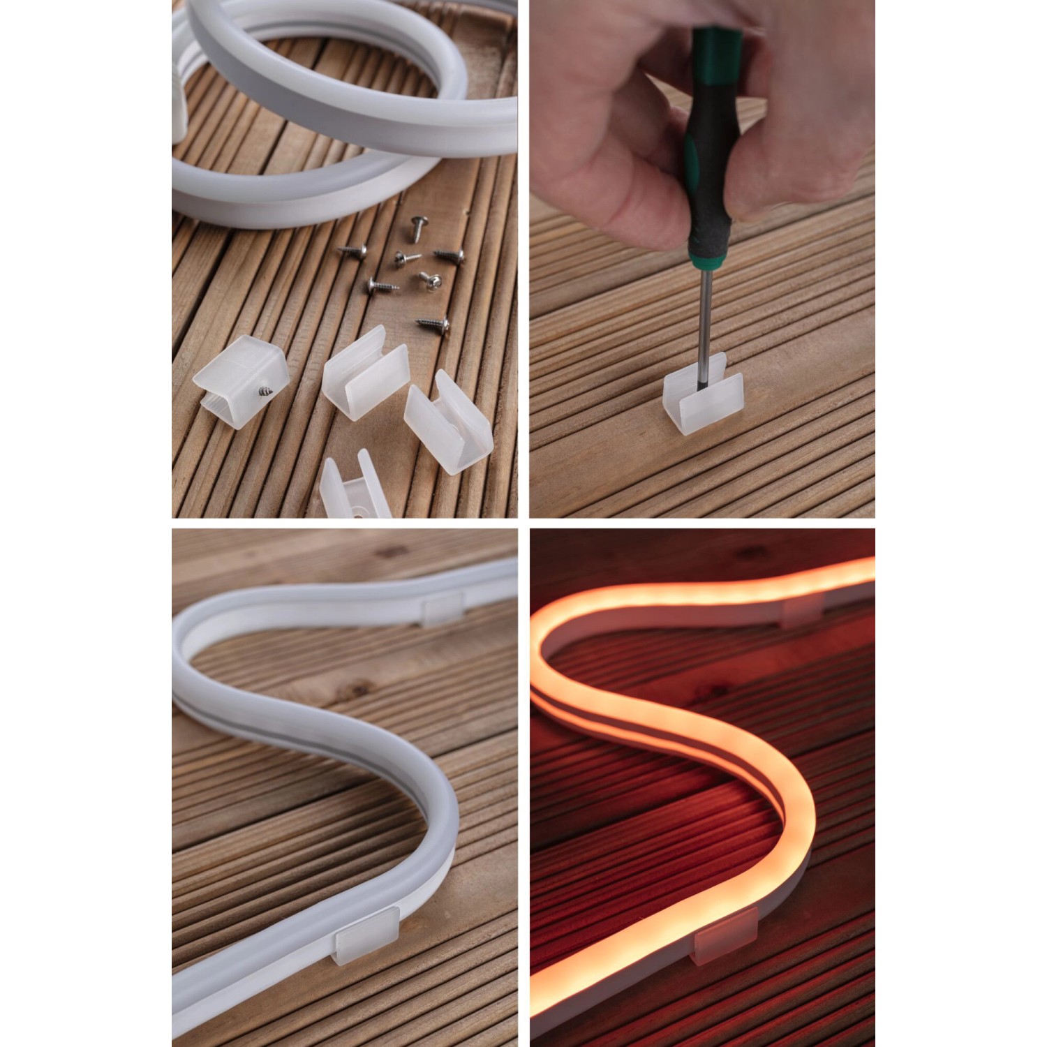Paulmann SimpLED RGB LED Strip Outdoor Set, 3m, mit Montage-Details und Farbwechsel.