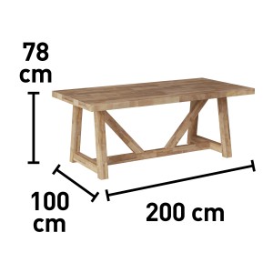 Rechteckiger Gartentisch Tanami aus Holz, 200x100 cm, ideal für Garten und Balkon.