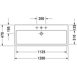 Technische Zeichnung Duravit Einbauwaschbecken Vero, 120 cm, weiß, mit Hahnloch