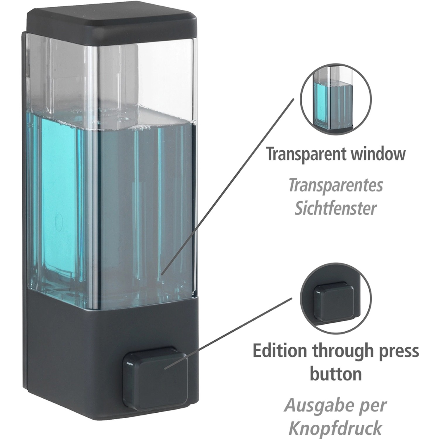 Wenko Desinfektionsmittelspender Istres, 320 ml, schwarz, zur Wandmontage.