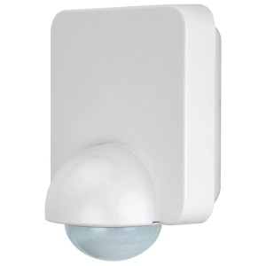 Weißer AP Bewegungsmelder ECO A5 360° für Wandmontage, Nahansicht.