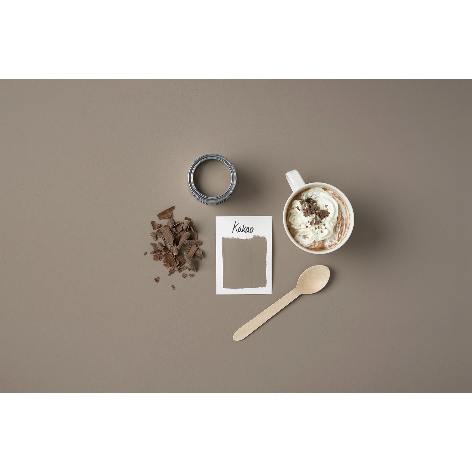 Rust-Oleum Kreidefarbe Kakao: Matte Möbelfarbe mit Farbbeispiel, Schokolade und Kakao.