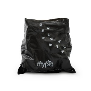 Rotho Biala Hygienebeutel-Set, 4 Rollen schwarze Kotbeutel mit weißen Pfotenabdrücken für Katzenklos.