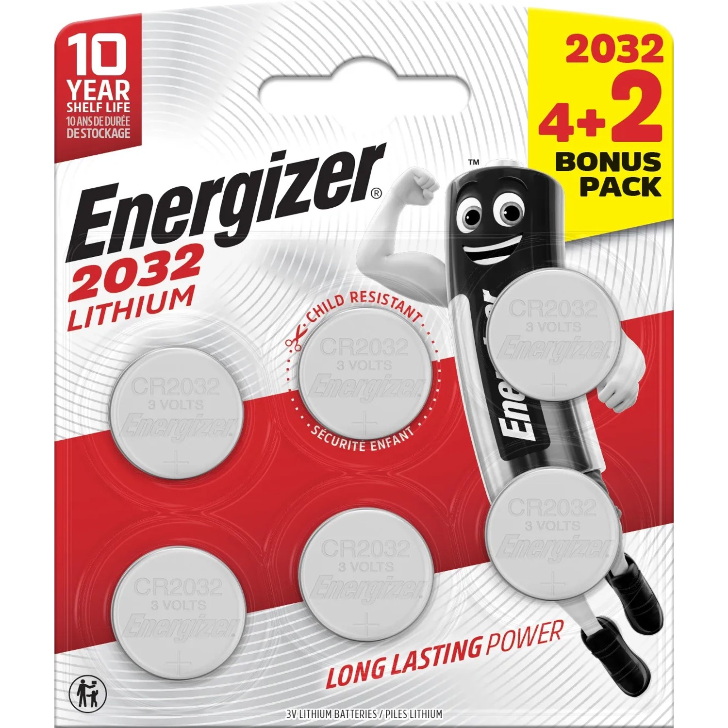 Energizer Lithium Knopfzelle CR2032, 6er Pack. Knopfzellen für Geräte, zuverlässige Energie.