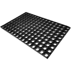Schwarze Astra Fußmatte Quadro Light, 60x80 cm, aus Gummi mit Löchern.