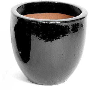 Schwarzer, glasierter M Collections Pflanztopf Egg Pot, 60x60 cm.