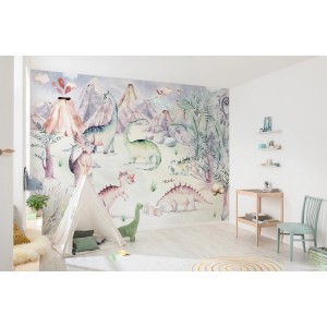 Komar Vliesfototapete Dino Playground mit Dinosaurier-Motiv im Kinderzimmer.