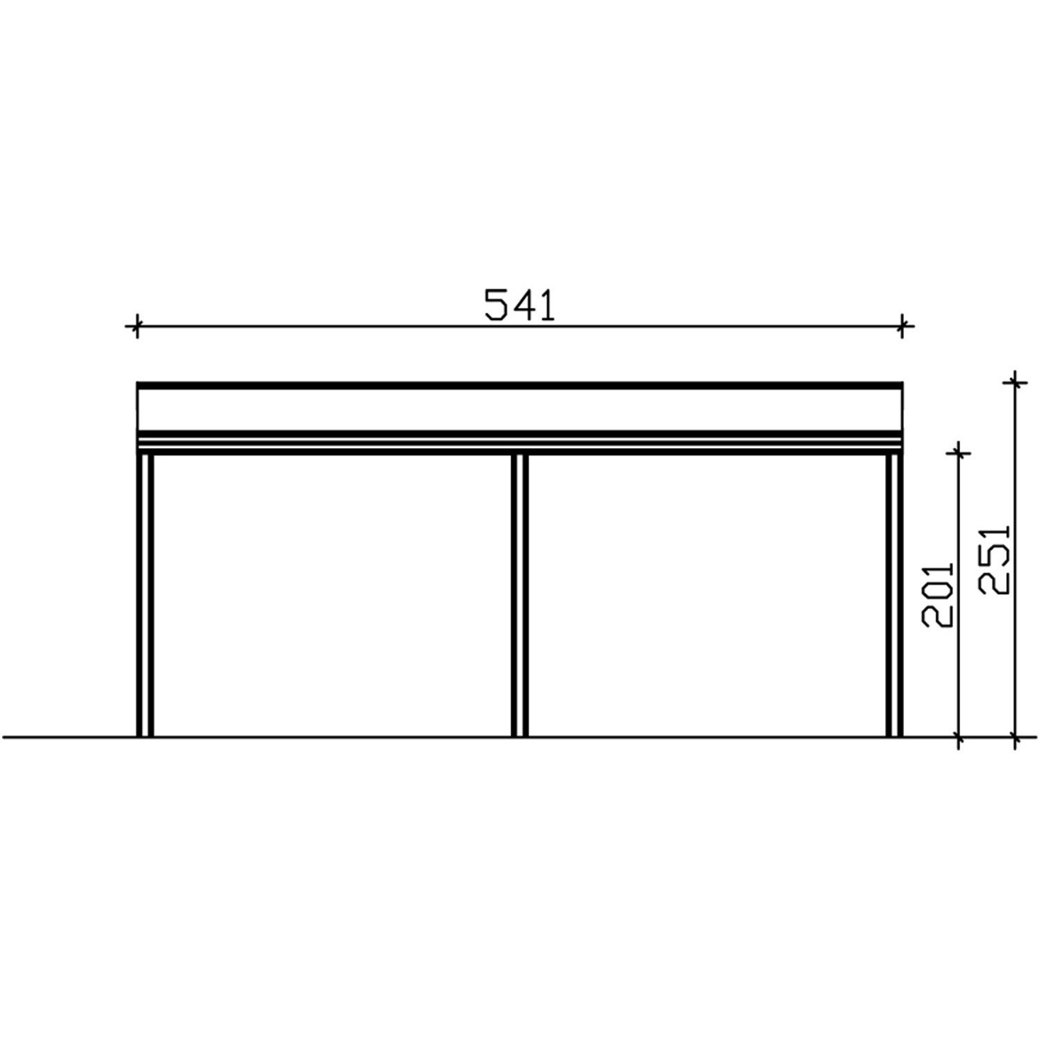 Technische Zeichnung der weißen Skan Holz Terrassenüberdachung Garda, Maße 541x257 cm.