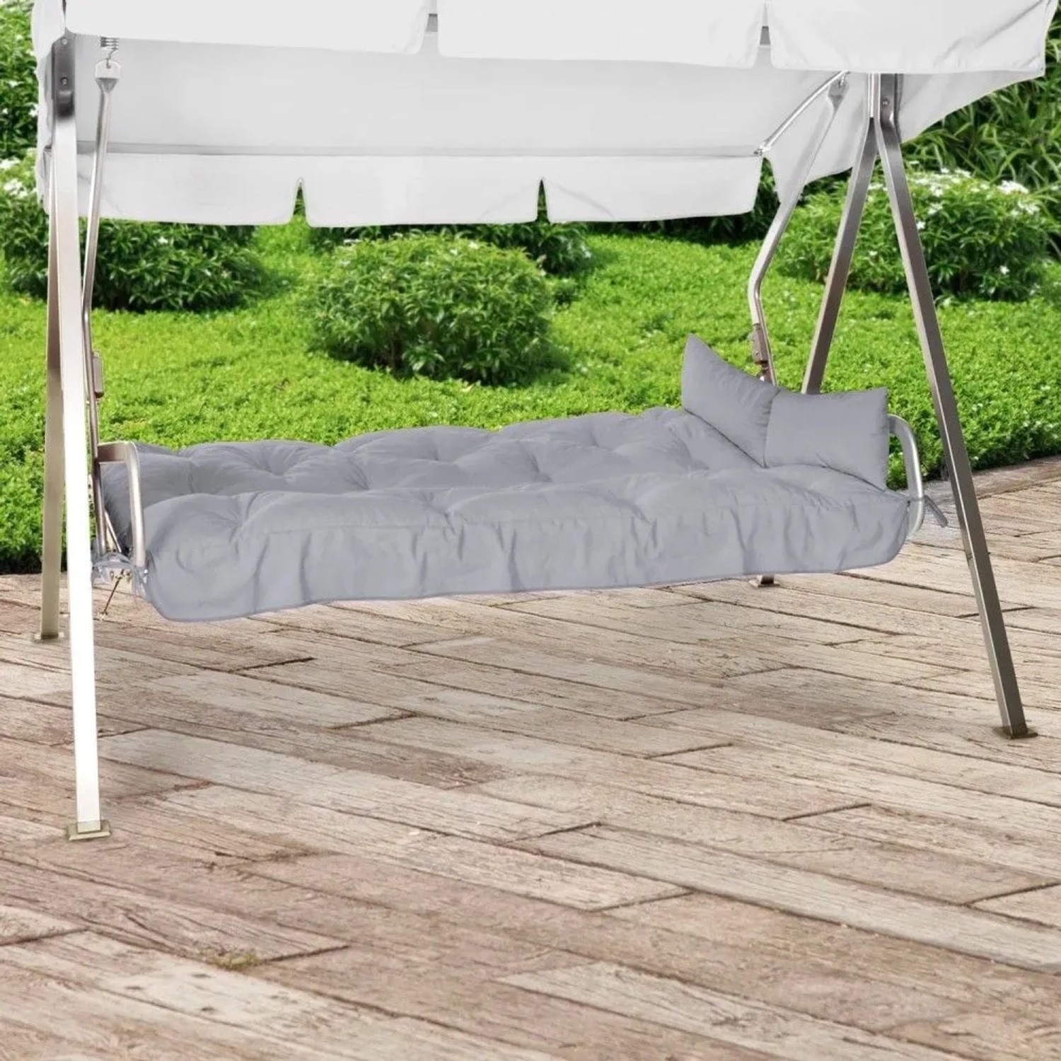 Hellgraue Beautissu Hollywoodschaukel Auflage 180x50cm mit Kissen für Garten Schaukel.