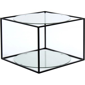 Kayoom Beistelltisch Cody, klar/schwarz, mit Glasplatten und Metallgestell in Würfelform.